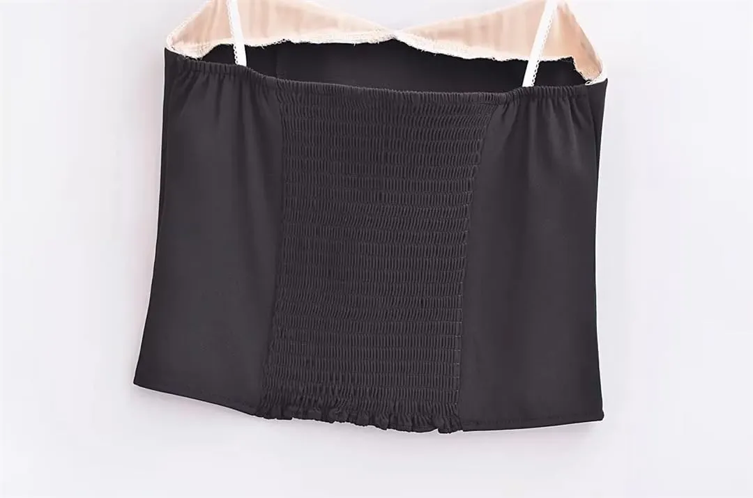 Women Spaghetti Straps Camisole Summer Crop Top Elegant Patchwork Cami Slim Tank Tops