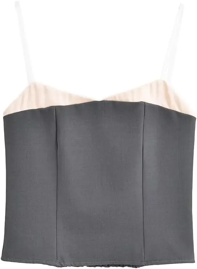Women Spaghetti Straps Camisole Summer Crop Top Elegant Patchwork Cami Slim Tank Tops