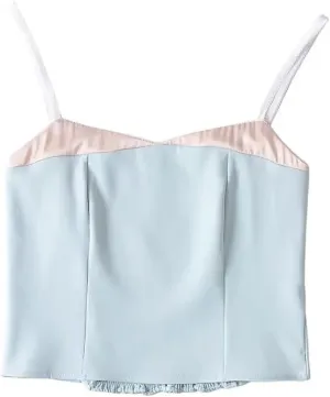 Women Spaghetti Straps Camisole Summer Crop Top Elegant Patchwork Cami Slim Tank Tops