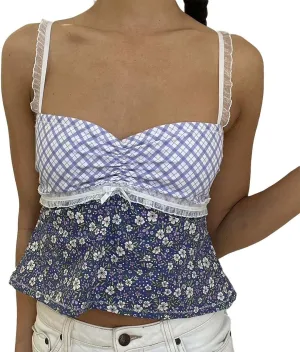 Women Y2k Backless Crop Top Sexy Tie Up Spaghetti Strap Camisole Shirt Cute Summer Tops