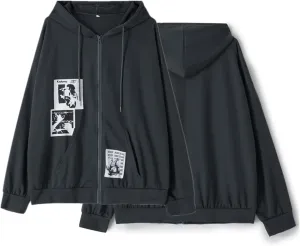 Women Zip Up Hoodie Gothic Graphic Long Sleeve Oversized Hooded Sweatshirt Hip Hop Harajuku Jackets with Pocket