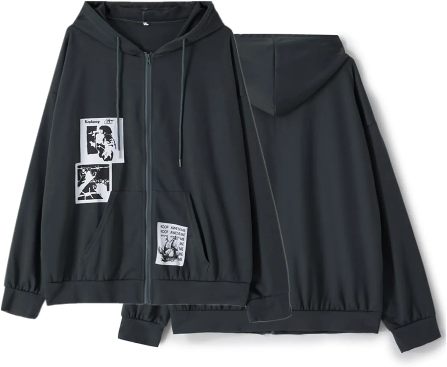 Women Zip Up Hoodie Gothic Graphic Long Sleeve Oversized Hooded Sweatshirt Hip Hop Harajuku Jackets with Pocket