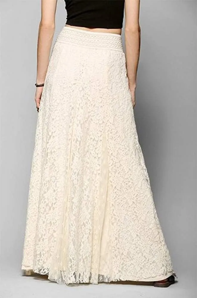 Women's A-Line Elegant High Waisted Lace Maxi Long Lace Skirt