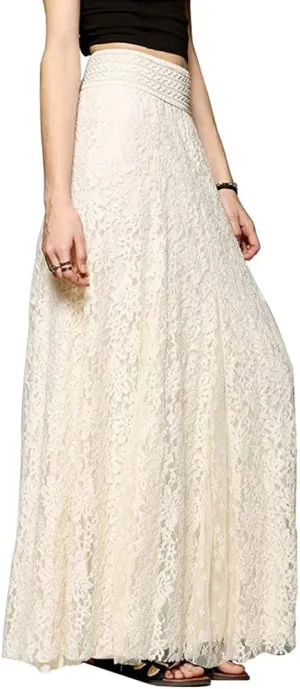 Women's A-Line Elegant High Waisted Lace Maxi Long Lace Skirt
