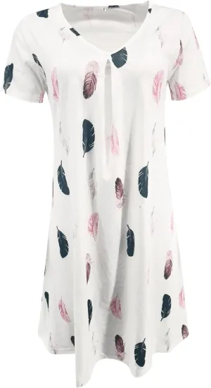 Womens Boho Floral Printed Dresses Summer Casual Short Sleeve V Neck Loose Fit Mini Dress Going Out Beach Wear