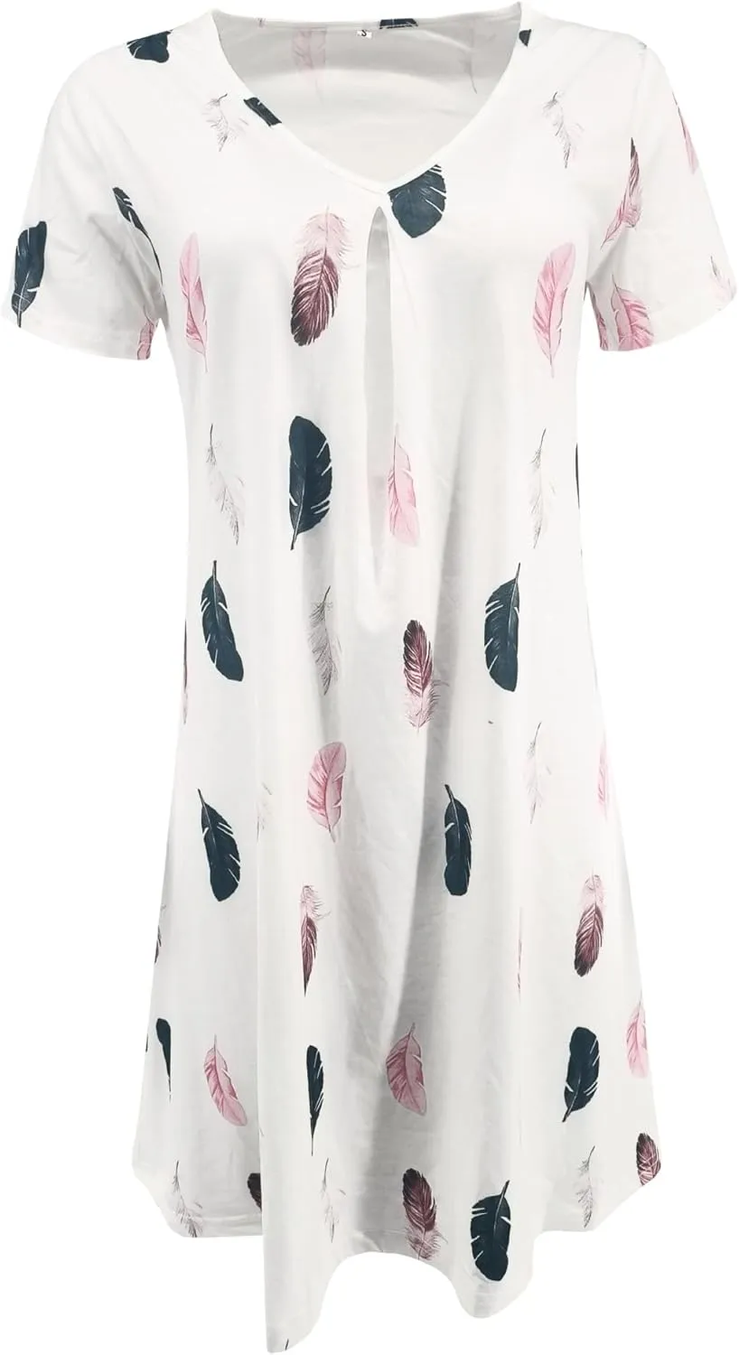 Womens Boho Floral Printed Dresses Summer Casual Short Sleeve V Neck Loose Fit Mini Dress Going Out Beach Wear