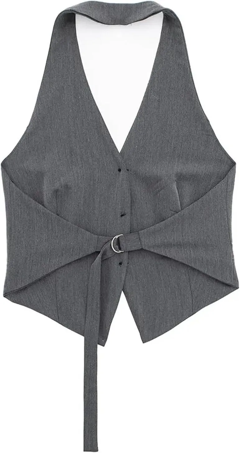 Women's Chic Backless Camisole Vest Sleeveless Casual Waistcoat Tops