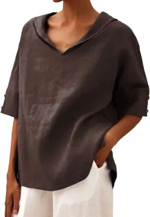 Women's Cotton Linen Shirts Summer V Neck Short Sleeve Shirt with Hood Casual Loose Fit Beach Workout Tops 2025