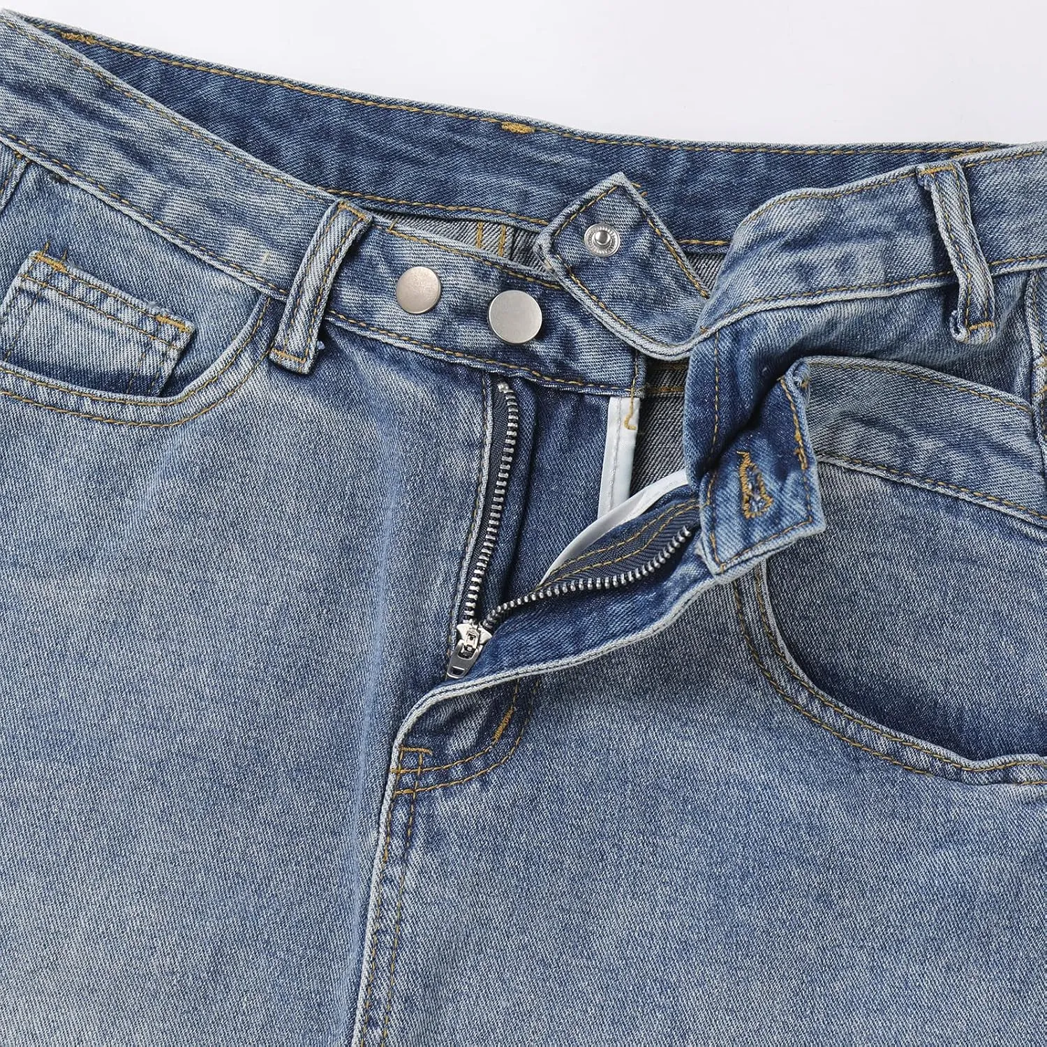 Women's Elegant High Waist Button Split Hem Skirts Long A Line Bodycon Denim Jean Skirts