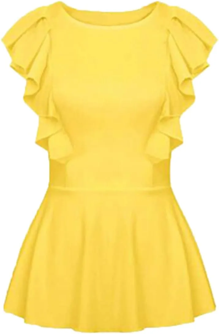 Women's Elegant Sleeveless Peplum Tops Summer Crewneck/Spaghetti Straps Cami Shirts S-3XL