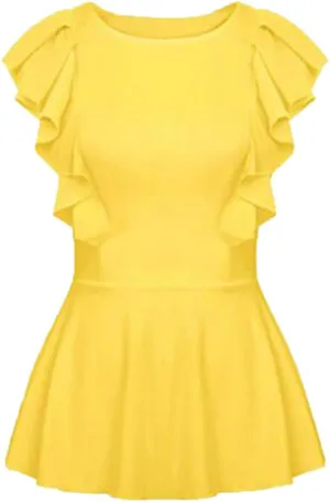 Women's Elegant Sleeveless Peplum Tops Summer Crewneck/Spaghetti Straps Cami Shirts S-3XL