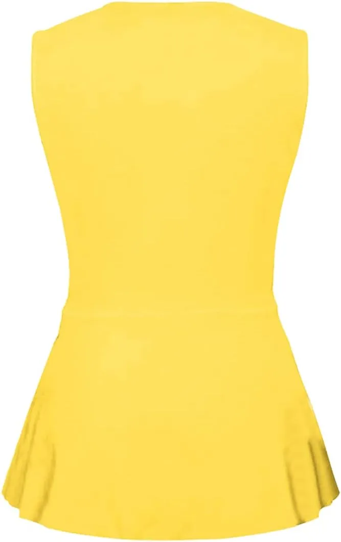 Women's Elegant Sleeveless Peplum Tops Summer Crewneck/Spaghetti Straps Cami Shirts S-3XL