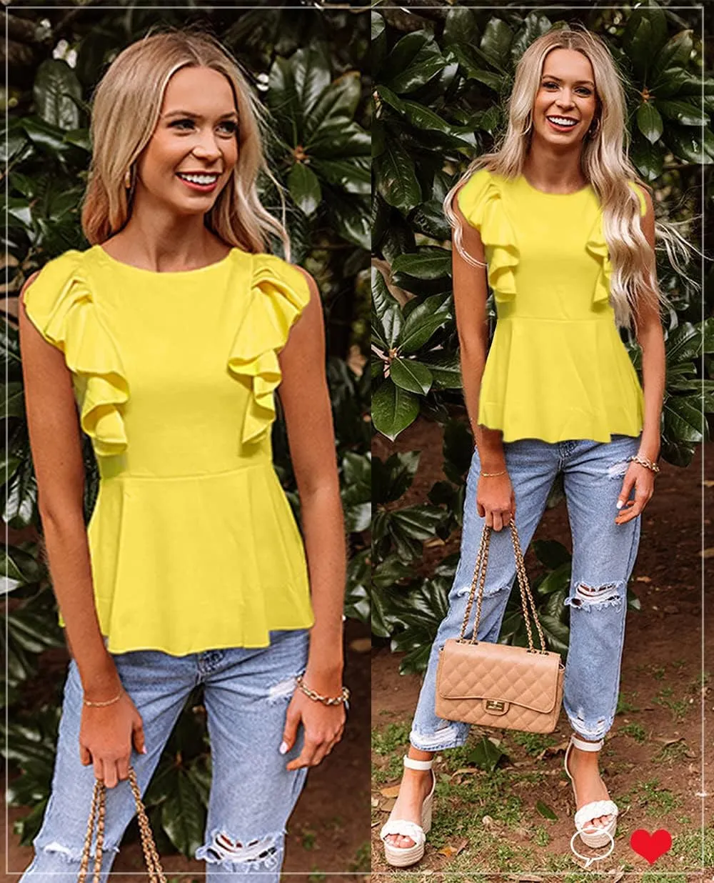 Women's Elegant Sleeveless Peplum Tops Summer Crewneck/Spaghetti Straps Cami Shirts S-3XL