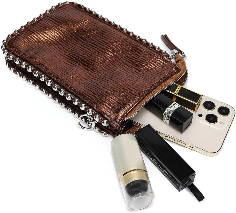 Womens Frosted Shoulder Handbag Fashionable Rivet Purse Small Cute Chain Crossbody Bag Lizard Patterned Phone Bag