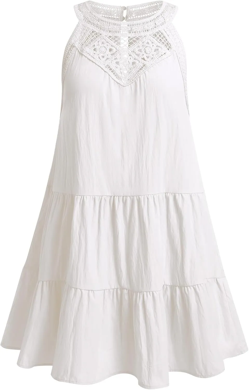 Women's Halter A-Line Tiered Swing Sundress Beach Vacation Mini Dress Sleeveless Summer Trendy Hollow Out Dresses Casual