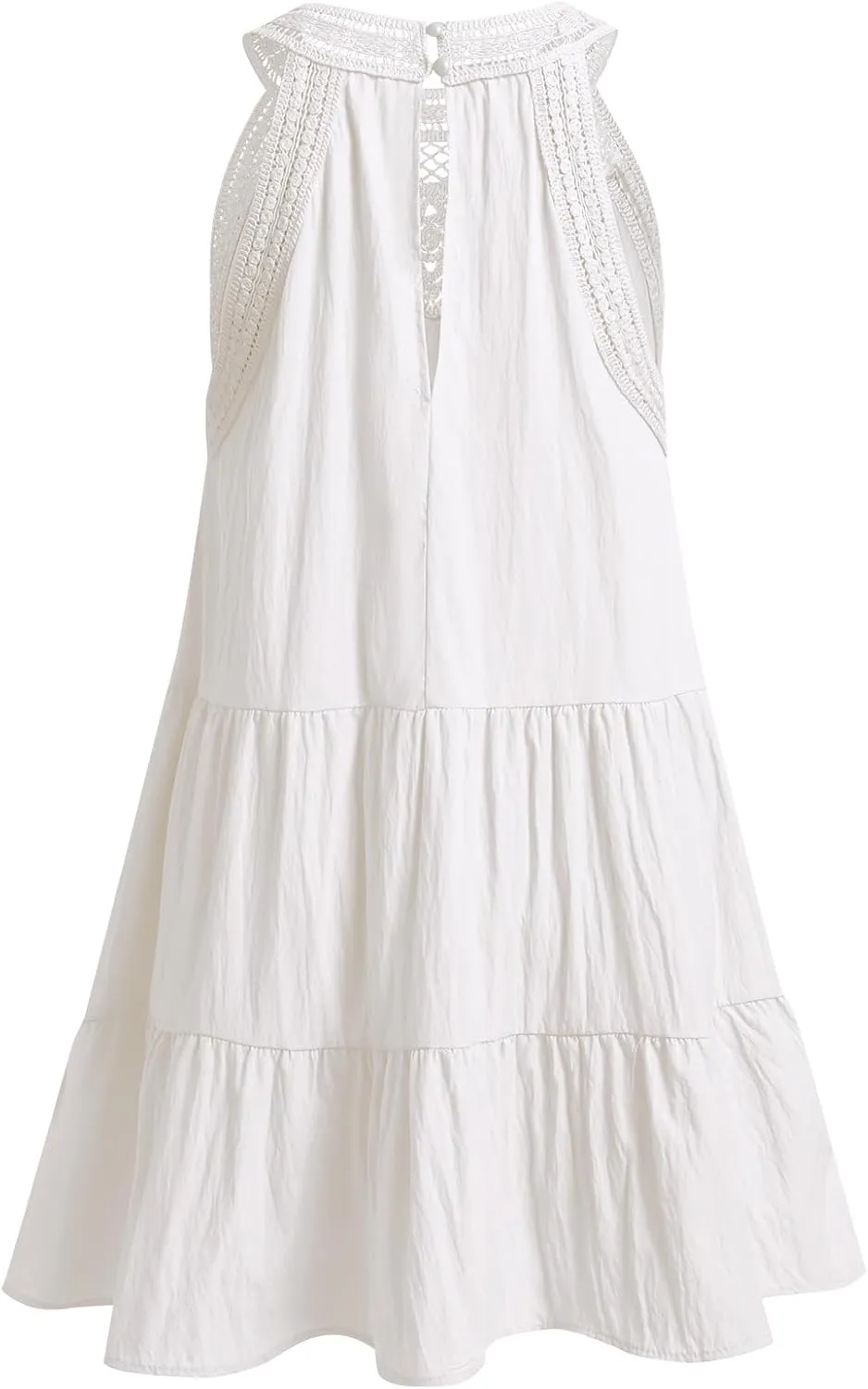 Women's Halter A-Line Tiered Swing Sundress Beach Vacation Mini Dress Sleeveless Summer Trendy Hollow Out Dresses Casual
