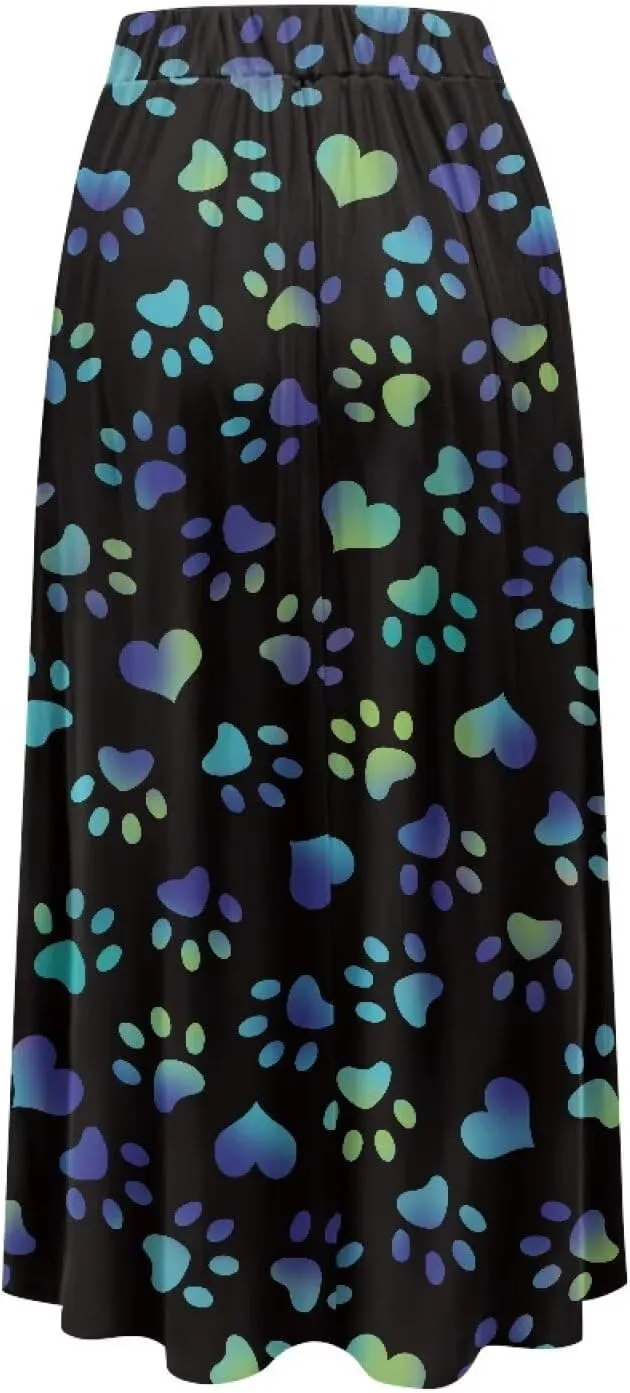 Womens Long Skirts Casual Hig Waisted Elastic Band A Line Ruffle Swing Skirt with Pockets Size S-2XL