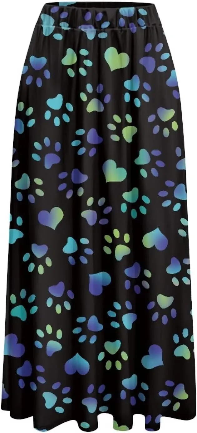 Womens Long Skirts Casual Hig Waisted Elastic Band A Line Ruffle Swing Skirt with Pockets Size S-2XL