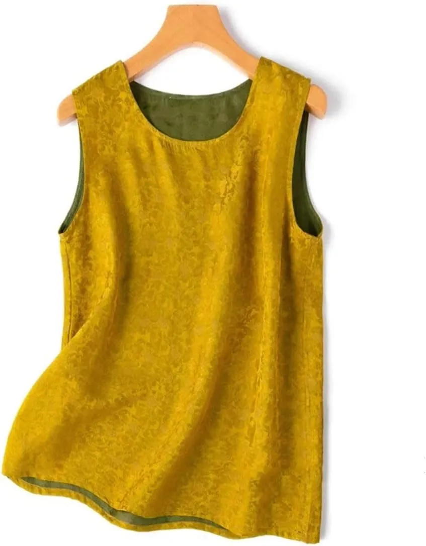 Women's Natural Mulberry-Silk Camisole Summer Double Wear Tank Tops Sleeveless Satin Vest