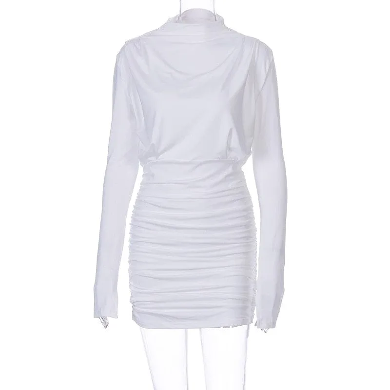 Women's New Long Sleeves Pleated Waist Collection Dress