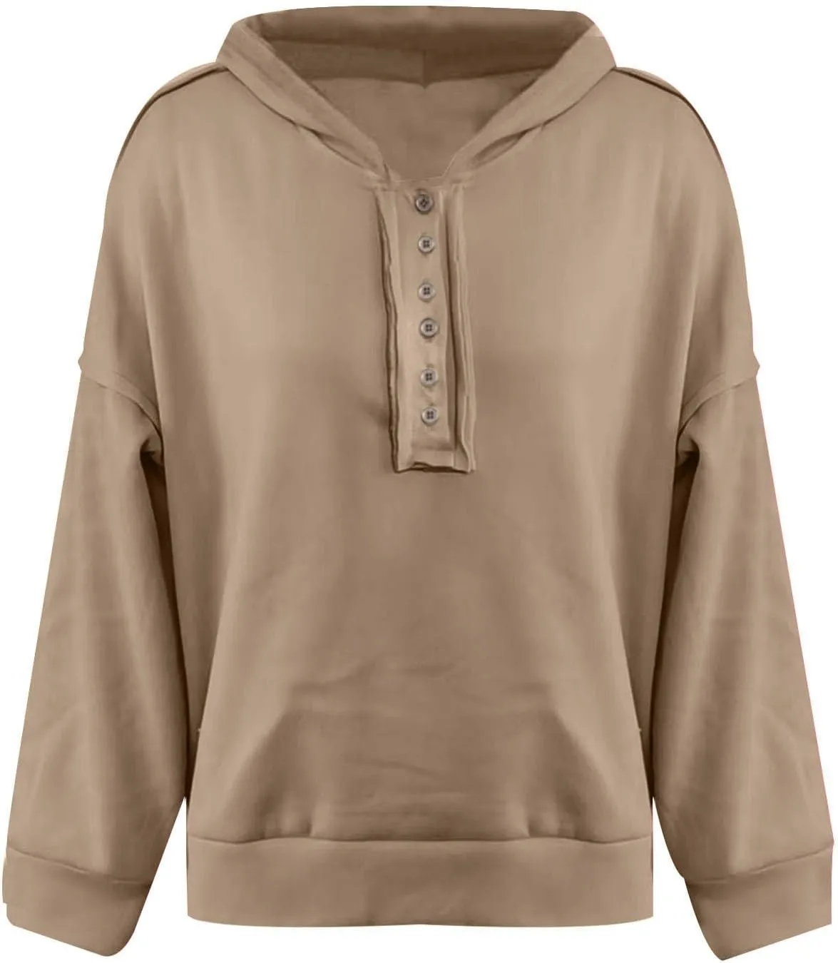 Womens Oversized Hoodies Trendy Loose Button v Neck Hooded Pullover Sweatshirt Fall Outfits 2024 Preppy Clothes