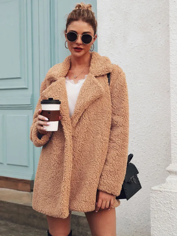 Women’s Oversized Sherpa Coat With Folded Collar