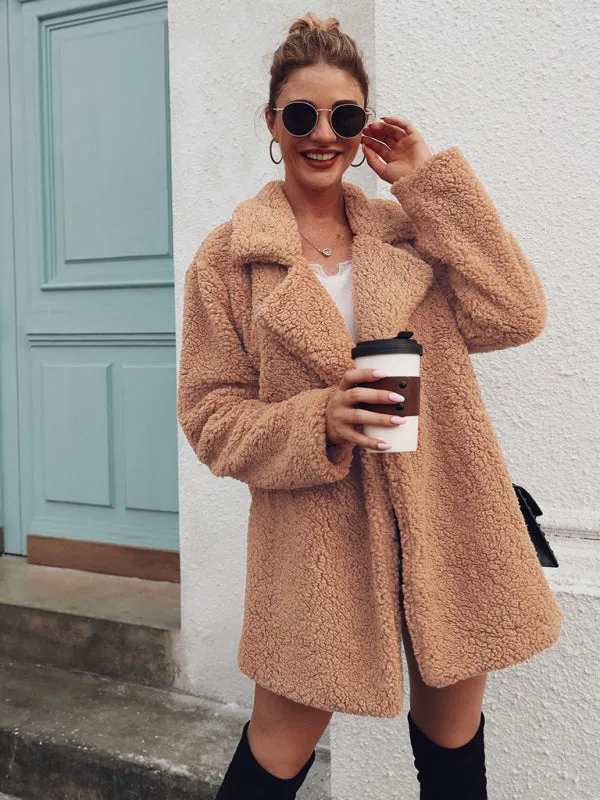 Women’s Oversized Sherpa Coat With Folded Collar