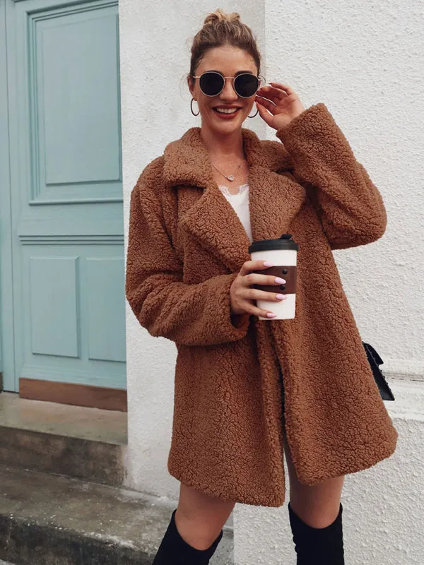Women’s Oversized Sherpa Coat With Folded Collar