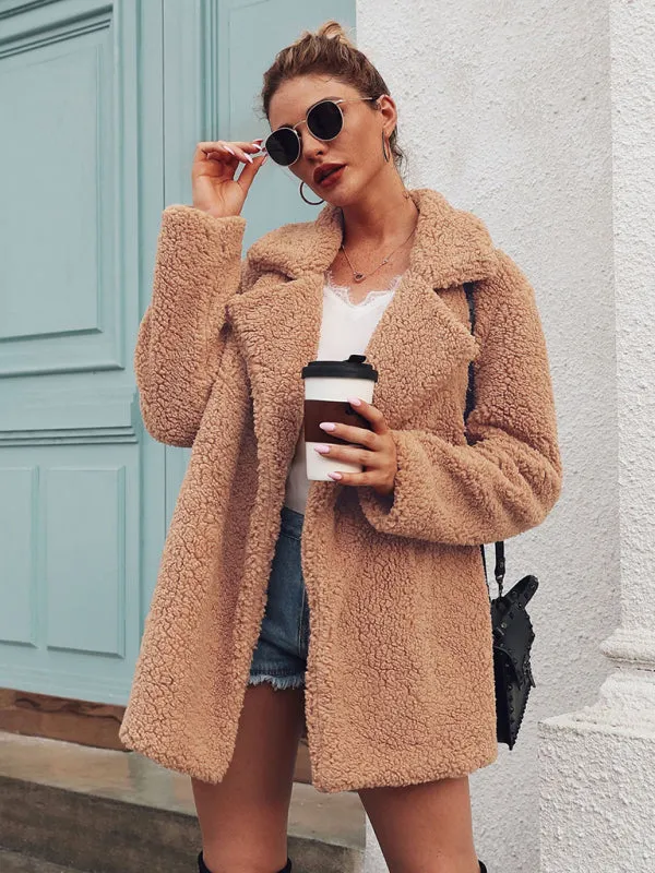 Women’s Oversized Sherpa Coat With Folded Collar