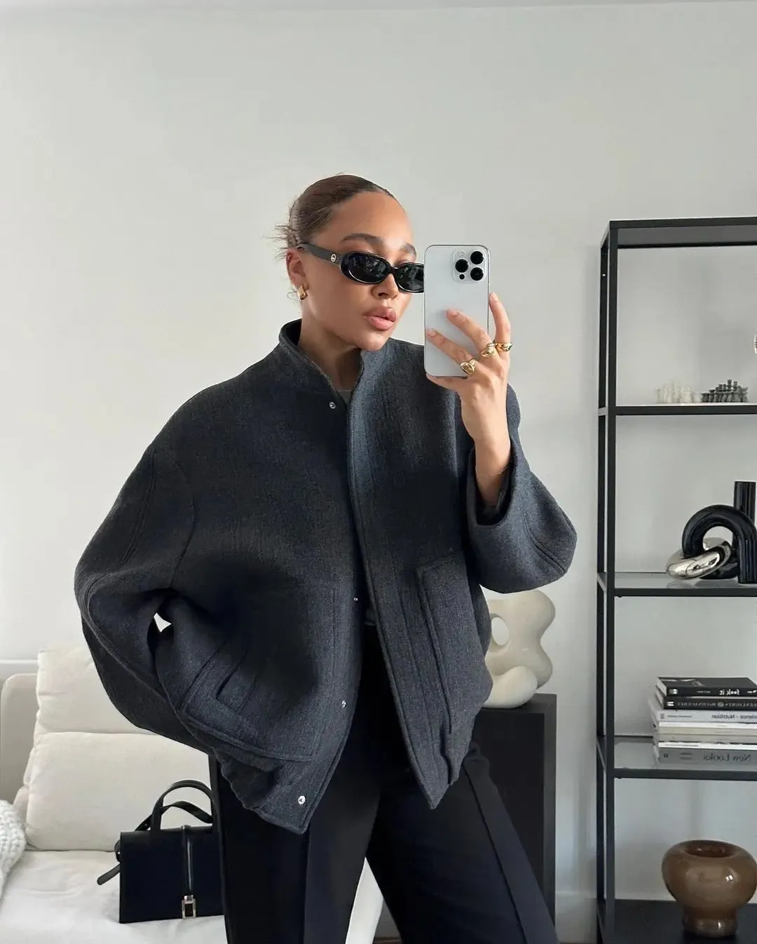 Women's Oversized Tweed Bomber Jacket