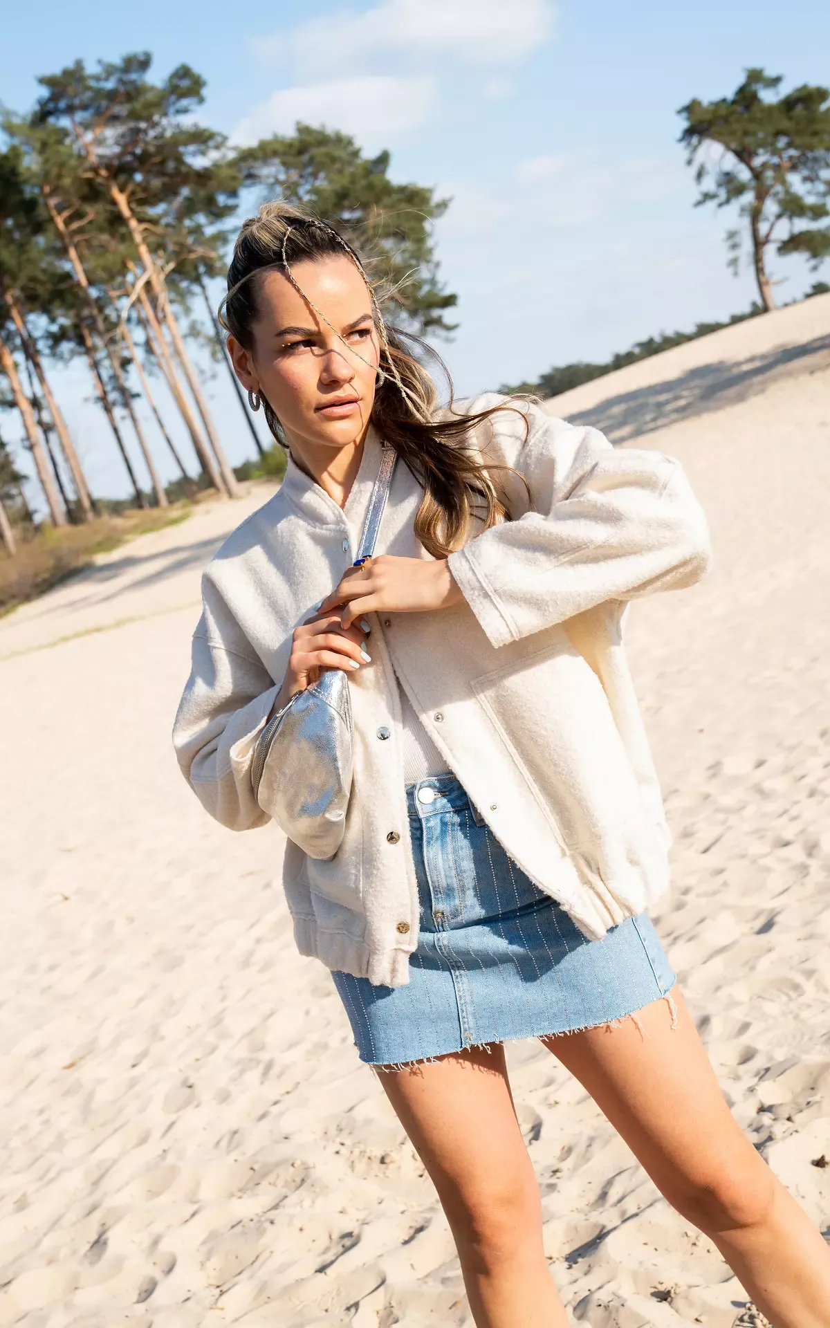 Women's Oversized Tweed Bomber Jacket