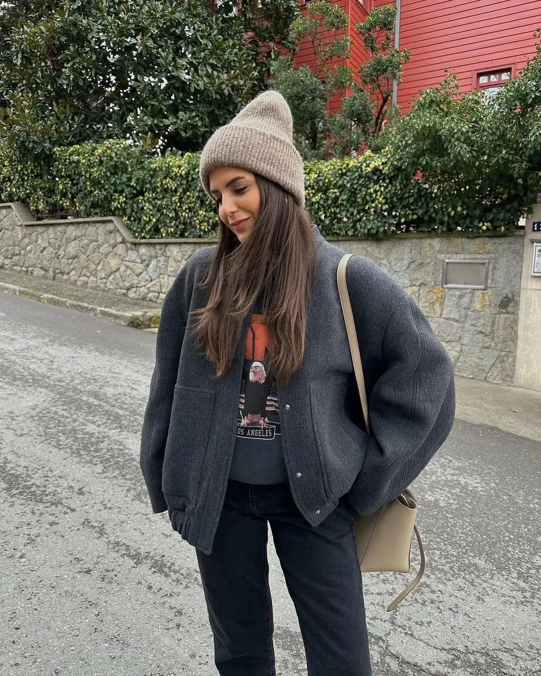 Women's Oversized Tweed Bomber Jacket
