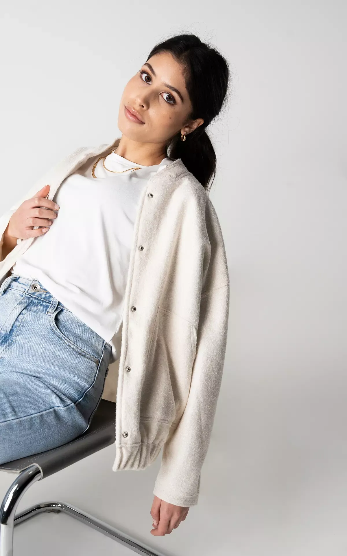 Women's Oversized Tweed Bomber Jacket