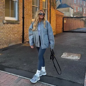 Women's Oversized Tweed Bomber Jacket