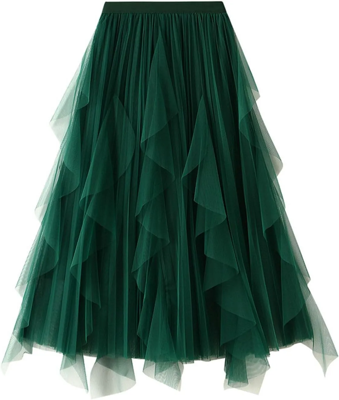 Women's Ruffled Tulle Midi Skirt High Waist Pleated A-line Skirt for Elegant and Casual Occasions 2025 Summer Fashion