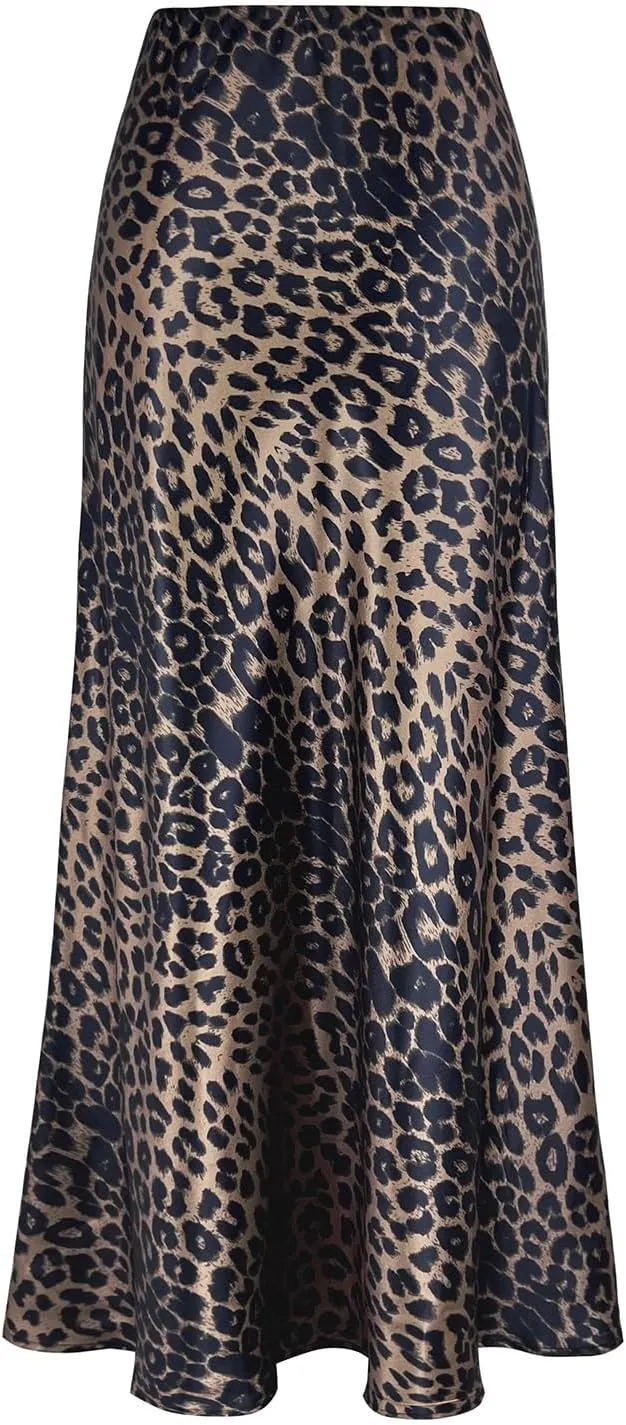 Women's Satin Silky High Waist Maxi Skirt Elegant Elastic Waistband A Line Long Skirts
