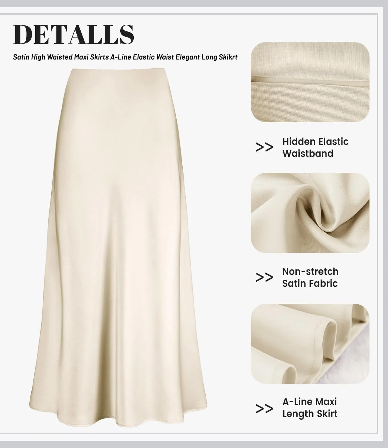 Women's Satin Silky High Waist Maxi Skirt Elegant Elastic Waistband A Line Long Skirts