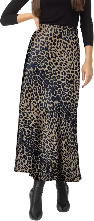 Women's Satin Silky High Waist Maxi Skirt Elegant Elastic Waistband A Line Long Skirts