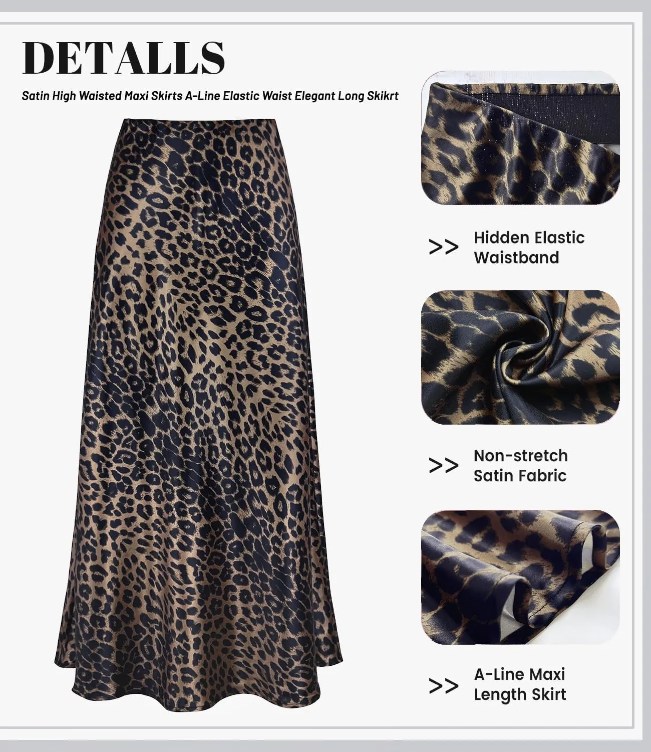 Women's Satin Silky High Waist Maxi Skirt Elegant Elastic Waistband A Line Long Skirts