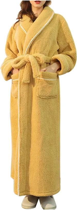 Women's Sherpa Plush Fluffy Robe Winter Warm Cozy Lounge Wear Flannel Bathrobes Soft Fluffy Nightwear Loungewear