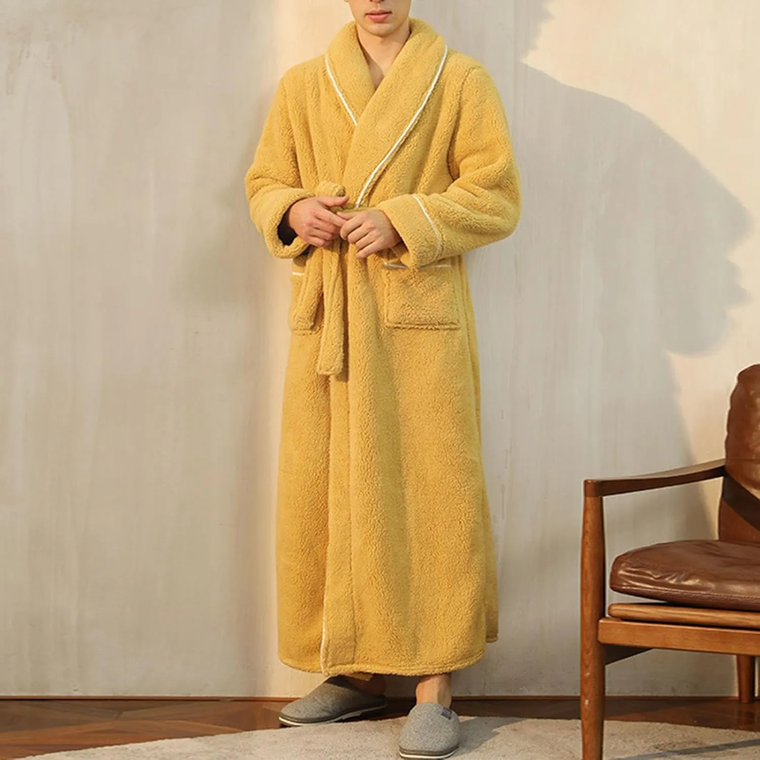 Women's Sherpa Plush Fluffy Robe Winter Warm Cozy Lounge Wear Flannel Bathrobes Soft Fluffy Nightwear Loungewear