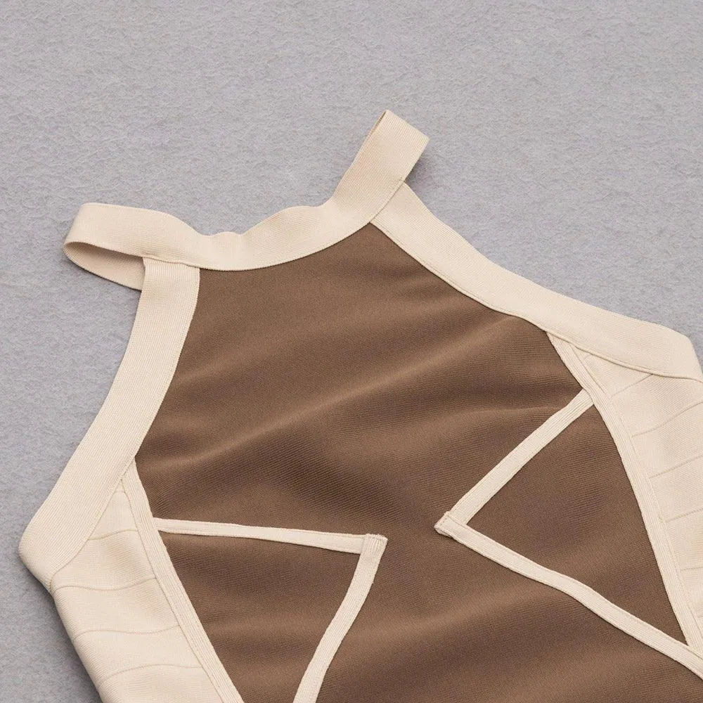 Women's Sleeveless Brown Bandage Mini Dress - Summer & Formal Floral GFIT