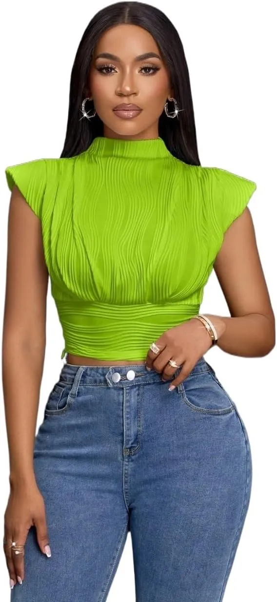 Womens Sleeveless Camisole Tank Tops Blouse Elegant Solid Color Stand Collar Tank Top