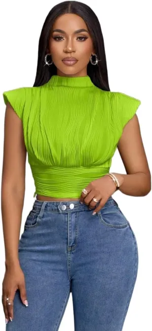 Womens Sleeveless Camisole Tank Tops Blouse Elegant Solid Color Stand Collar Tank Top