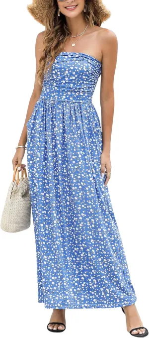 Womens Strapless Graceful Floral Party Maxi Dress