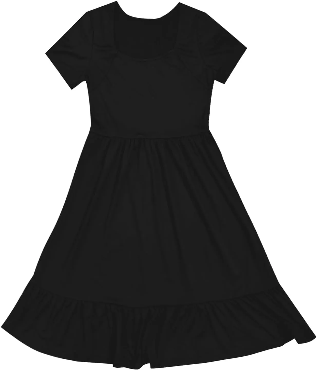 Womens Summer Dresses Square Neck Solid Color Short Sleeve Mini Dress Ruffle Flowy Comfy Fit Soft Vocation Beachwear