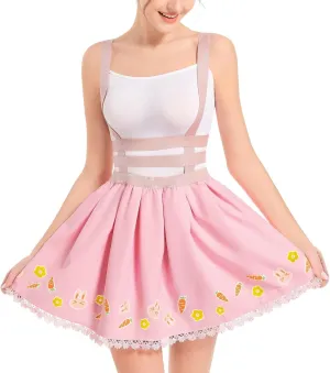 Women's Suspender Skirt Overalls Dress Kawaii Pink High Waisted Mini Skirts Adjustable Strap Outfit