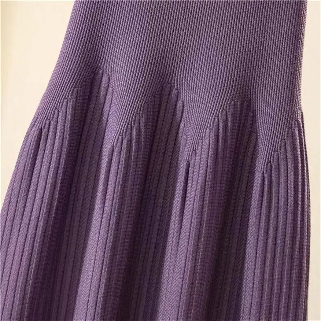 Women's Winter Loose A-Line Midi Skirt Casual Elegant Office Pleated Skirt Basic Solid All-Match Knit Skirt