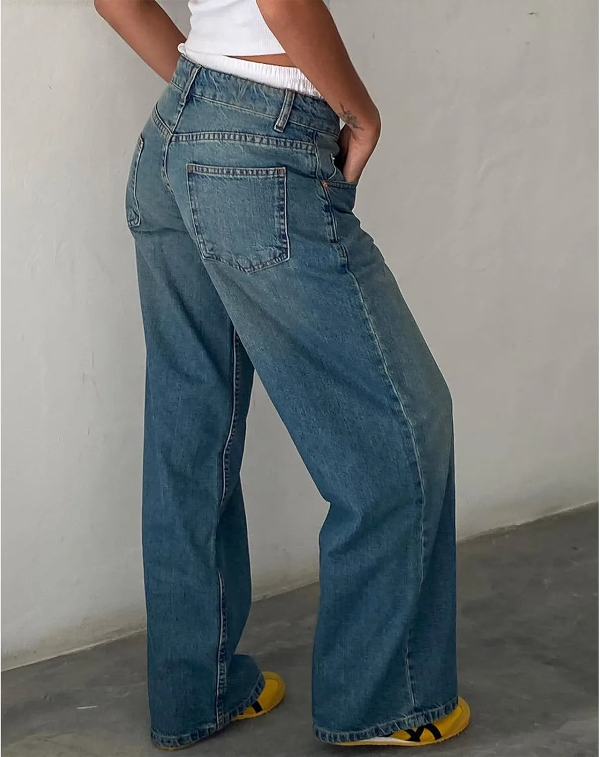 Women's Y2K Wide Leg Denim Pants Baggy Low Waist Wide Leg Boyfriend Jeans Casual Vintage Loose Jeans Streetwear