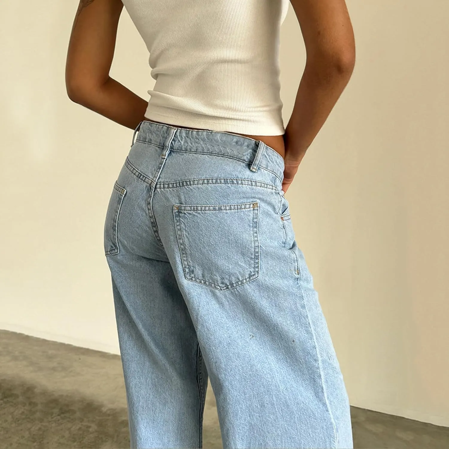 Women's Y2K Wide Leg Denim Pants Baggy Low Waist Wide Leg Boyfriend Jeans Casual Vintage Loose Jeans Streetwear
